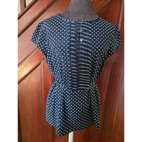 Tommy Hilfiger Womens Navy Blue Short Sleeve Button-Down Blouse With Tie Waist M - Picture 1 of 8